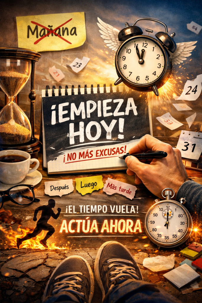 Gráfico con dos relojes y el texto: Actúa Ahora, Empieza Hoy. Destino 2032. Miniatura de llamada a la acción para la Ruta 2032 de Noé Serrano.