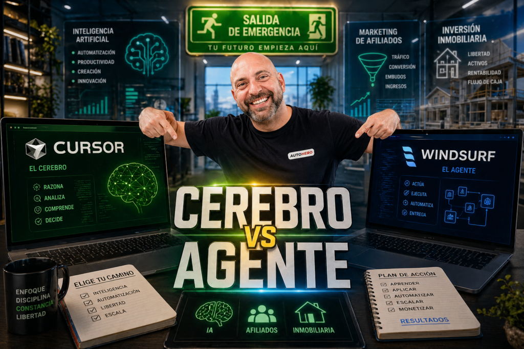 Comparativa entre los editores de IA Cursor IDE y Windsurf IA, mostrando sus capacidades de programación con agentes y flujo de trabajo automatizado.