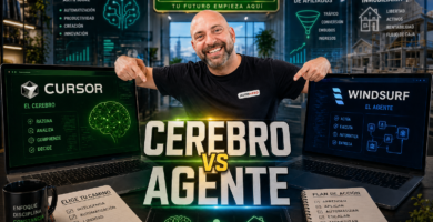Comparativa entre los editores de IA Cursor IDE y Windsurf IA, mostrando sus capacidades de programación con agentes y flujo de trabajo automatizado.