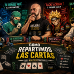 Noé Serrano como crupier en una mesa de póker clandestina rodeado por cuatro personajes que representan los cursos Revo IA Pro, IA Heroes, Racks Academy e IA Profit Academy.