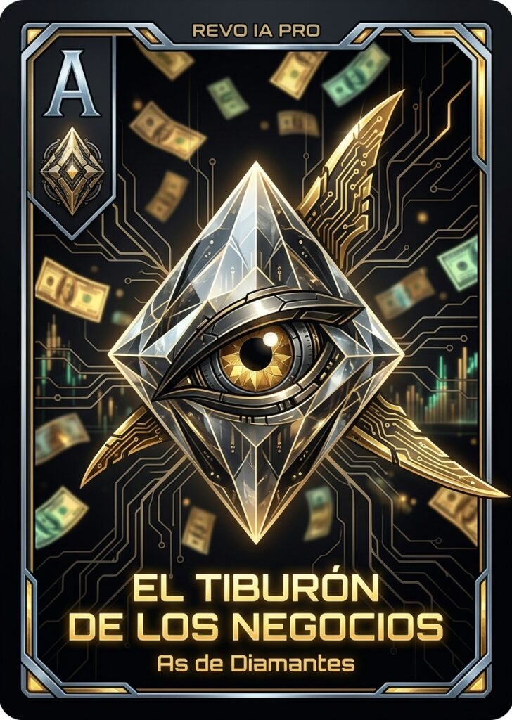 As de Diamantes con tiburón de negocios representando el enfoque B2B de Revo IA Pro