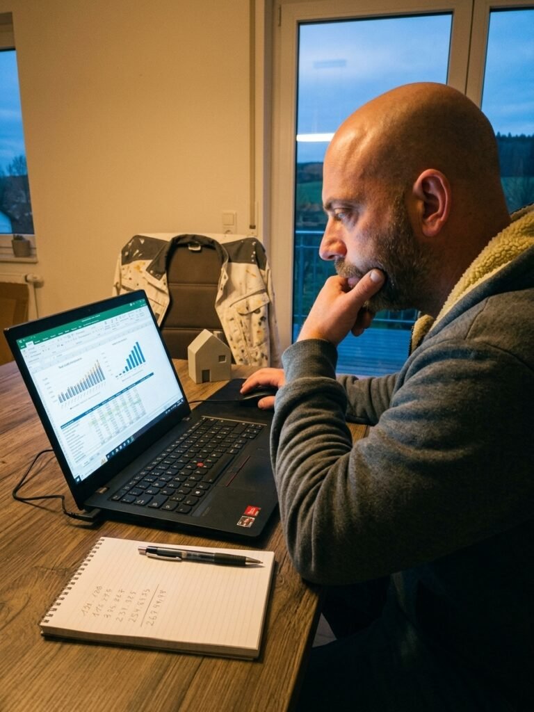 Noé Serrano analizando datos de inversión inmobiliaria en España desde su ordenador en Alemania