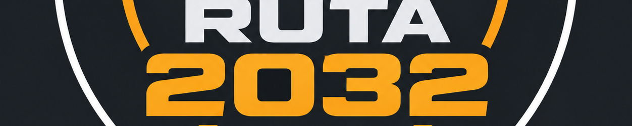 Logo oficial de Ruta 2032 con paracaídas sobre montañas y brújula.